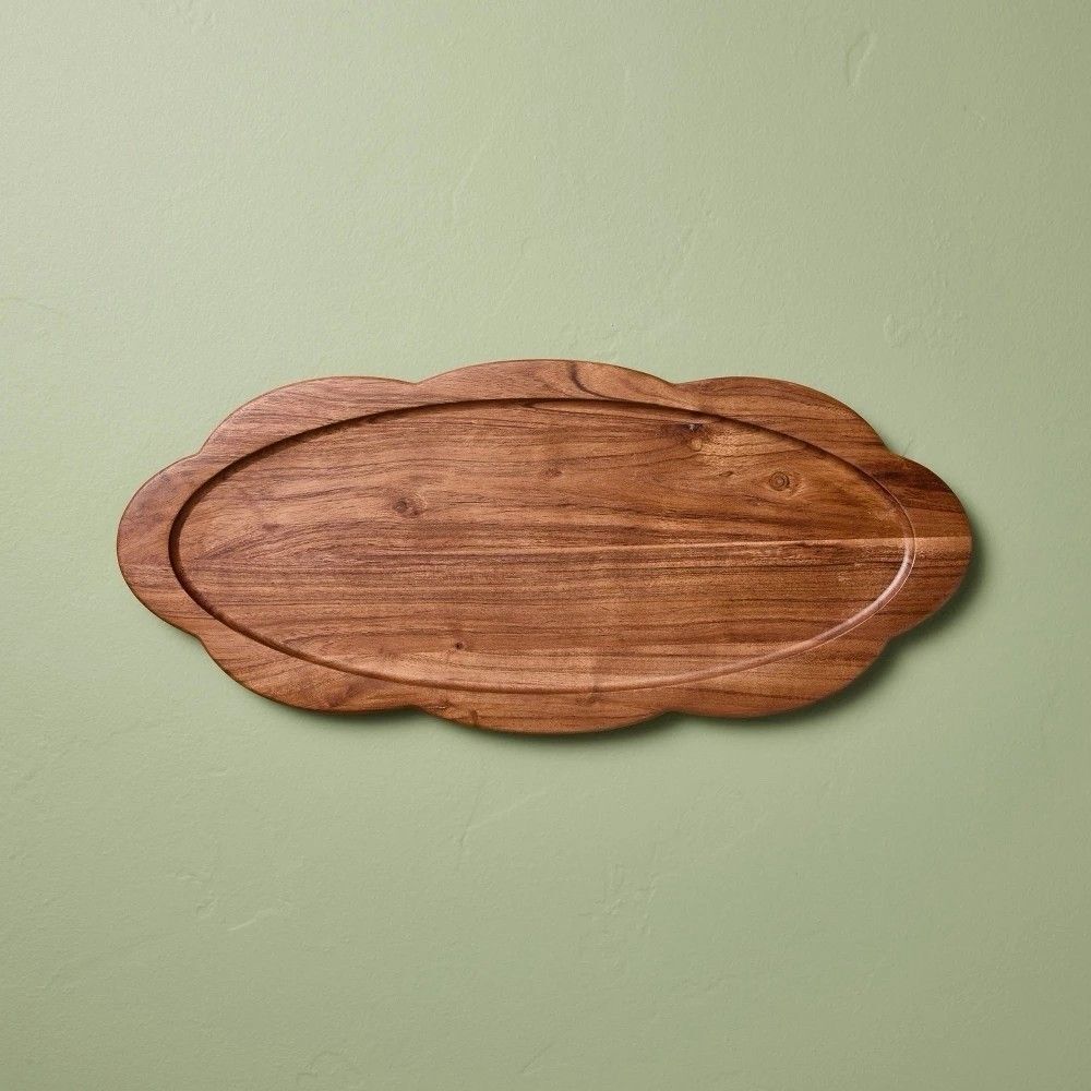 Hearth & Hand Magnolia 18" Wood Scallop Oval Tray Decorative Serving Tray